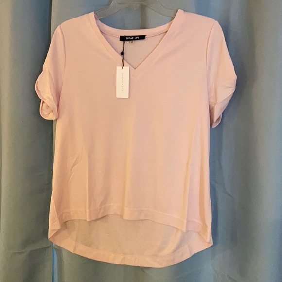 Sugarlips Tops - Blush short keyhole sleeve shirt